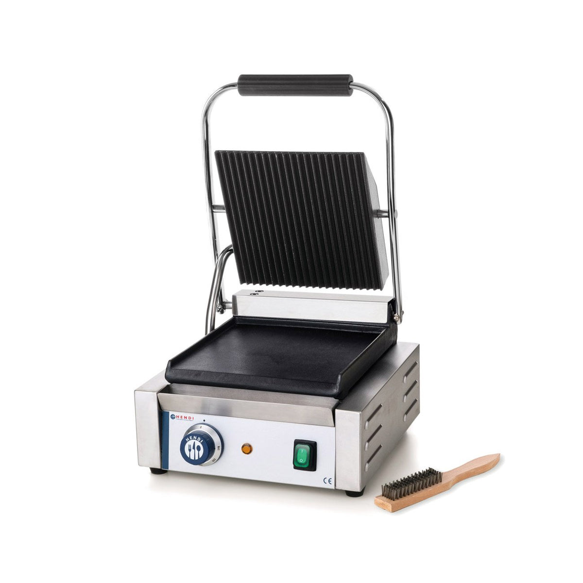 HENDI Grills électriques, 230 V, 1800 W, 310x375, 216 mm, Noir/Argent, Gril de Contact Électrique, Plaque Panini Professionnel