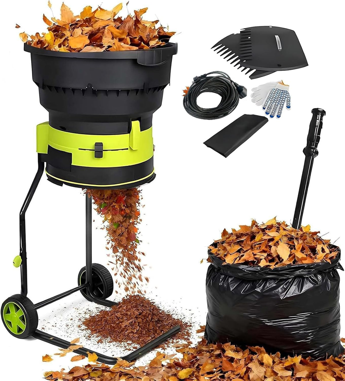 Fablestoryem broyeur, 2500 W, 54 cm, 30M, Noir, de Feuilles Électrique pour Jardin, à Compost de avec Roues