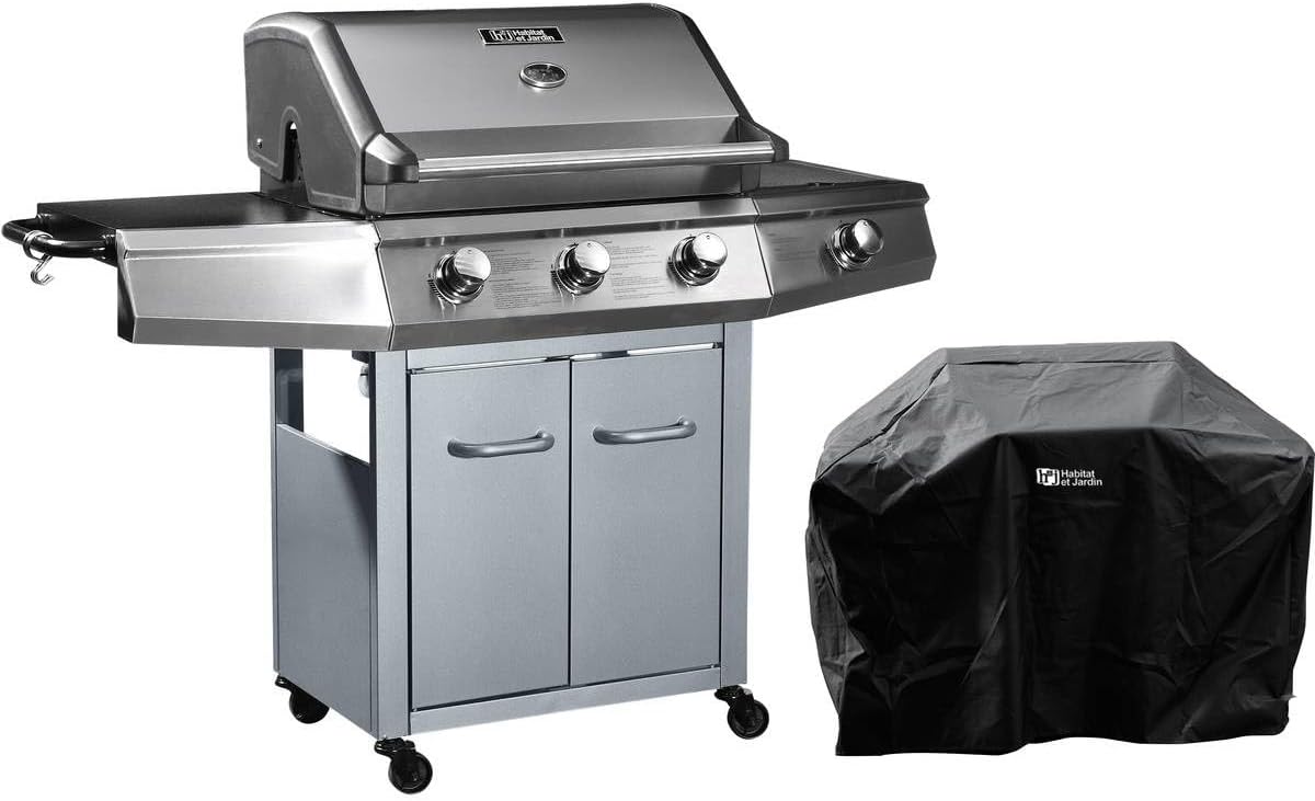 Habitat et Jardin Barbecues au gaz naturel, 14 kW, Argent/Noir