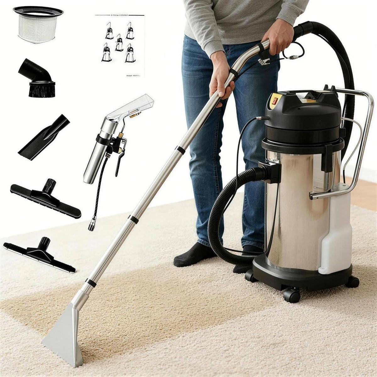 canapé WEIZIIA, 220–240 V, 20 L, 1034 W, 53 L, 10 L, Gris, Injecteur Extracteur Professionnel, Nettoyeur Tapis et 3-en-1