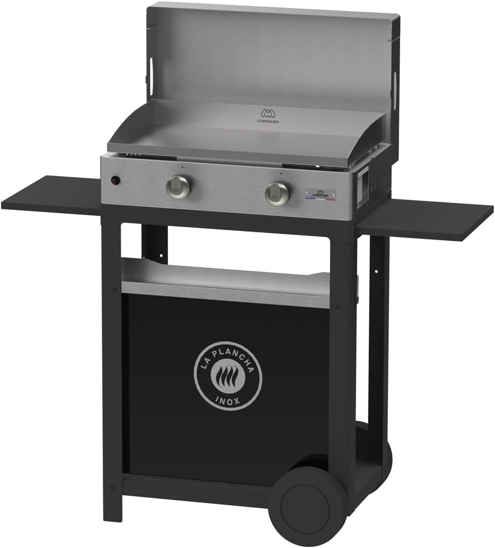 LE MARQUIER plancha, 110 x 47 x 116 cm. Poids : 28,6 kg, Noir/Argent