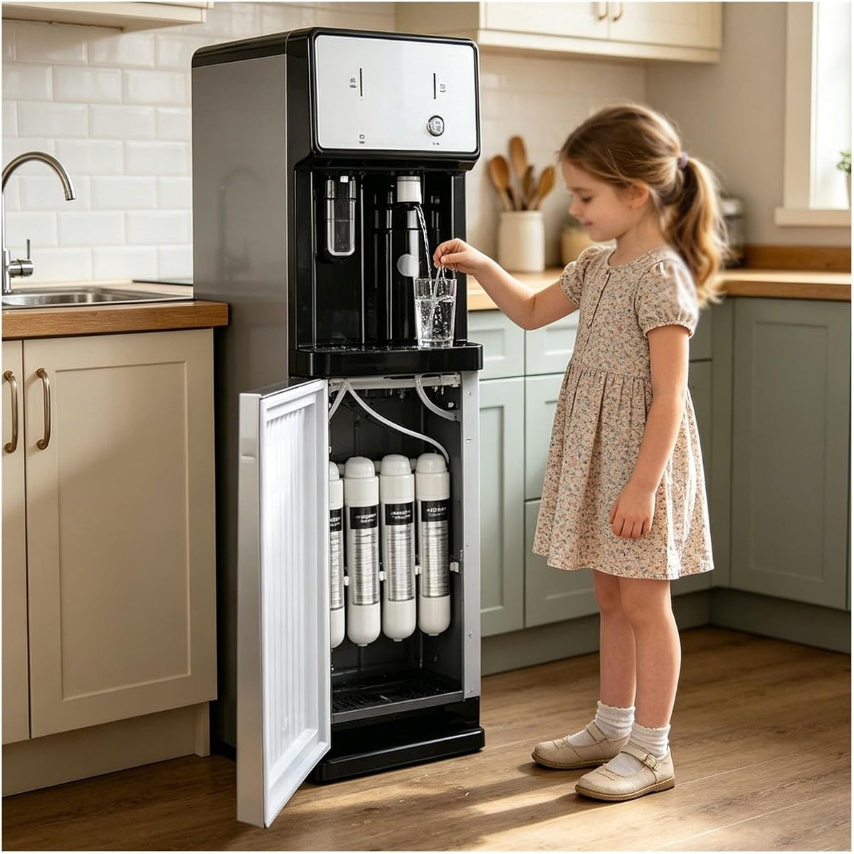 Distributeur fontaine à eau, Noir, Eau Raccordement Au Réseau d'eau, Fontaine Eau Autonome Alimenté par Le Réseau