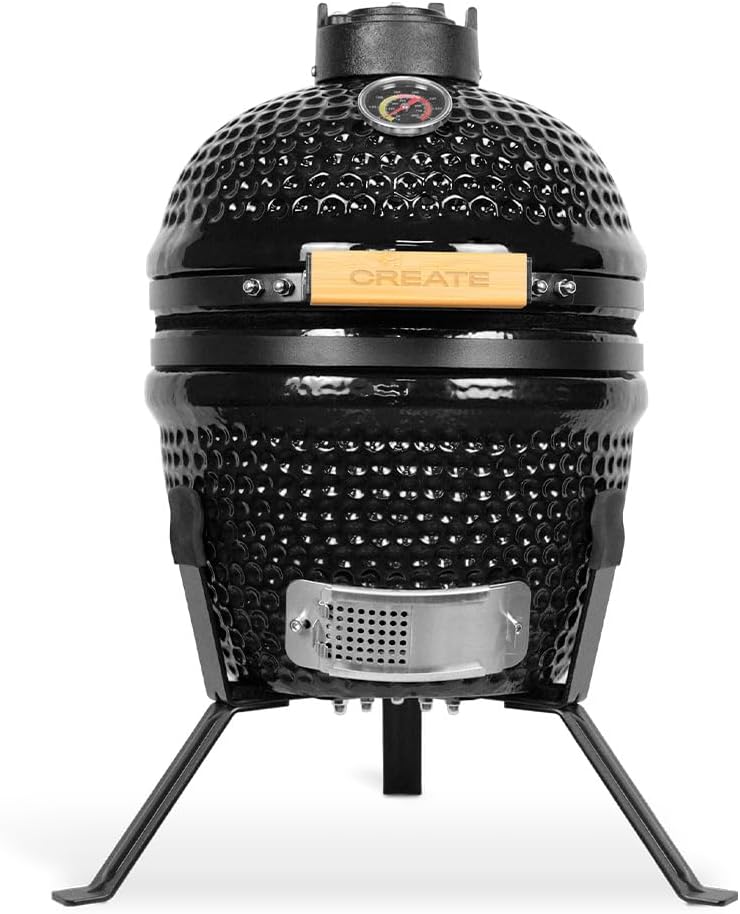 CREATE fumoir, 13 pouces, Noir, /BBQ KAMADO/Barbecue céramique /Peut griller, fumer et cuire, régulateur de température et deux sources de ventilation