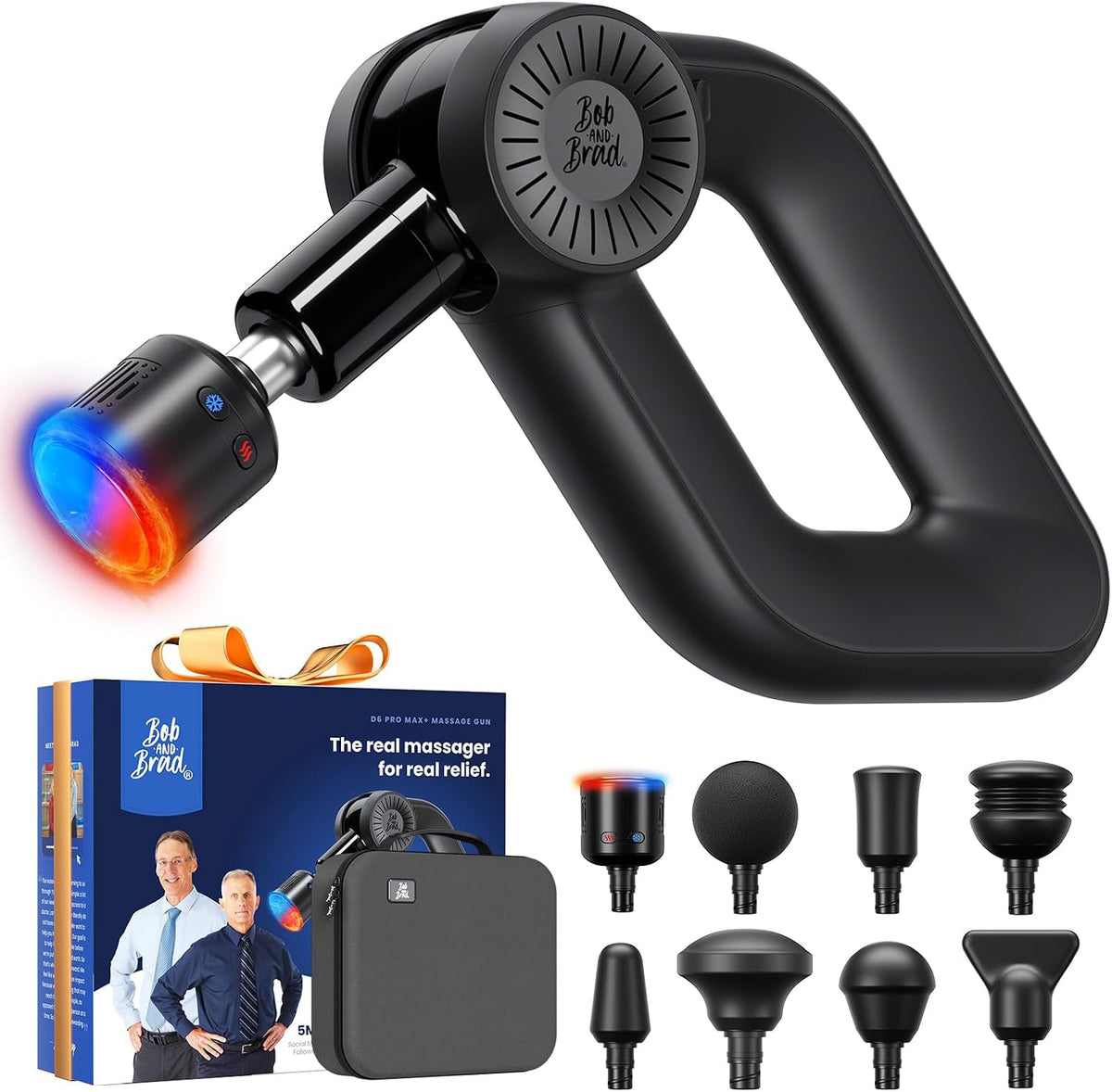 BOB AND BRAD appareil de massage, Noir, D6 Pro Max+ Pistolet de Massage avec Tête Chaude et Froide