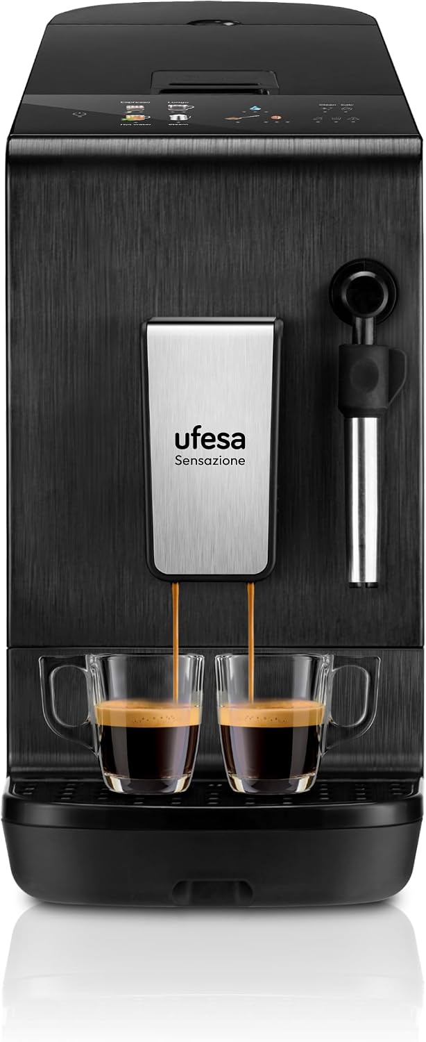 Ufesa machine à café, 1500 W, Noir, Sensazione Superautomatique de 20 Bars pour Espresso et Capuccino, Compacte