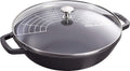 STAUB Woks, 30 cm, 4,40 L, Noir Mat, Wok en Fonte avec Couvercle en Verre et Grille Amovible Inclus