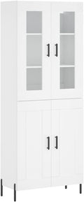 Coespram crédences et vaisseliers, 69,5 x 34 x 180 cm, bois, verre, métal, blanc., Buffet haut blanc en bois avec façade en verre et pieds en métal