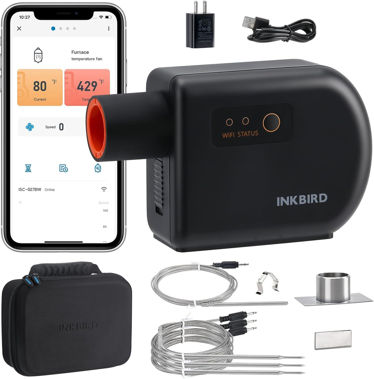Inkbird Thermomètres pour barbecue, Noir/Orange, Contrôleur de température Wi-Fi et Bluetooth pour barbecue