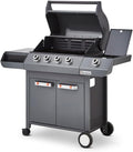 BRASERO plancha, 12,6 kW, 64 x 41,5 cm, Gris/Noir, BY FAVEX, Barbecue gaz Emma 4 + 1 Side, 4 brûleurs, Brûleur latéral
