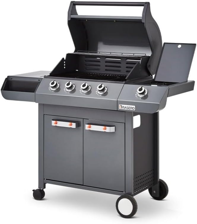 BRASERO plancha, 12,6 kW, 64 x 41,5 cm, Gris/Noir, BY FAVEX, Barbecue gaz Emma 4 + 1 Side, 4 brûleurs, Brûleur latéral