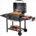 Outsunny barbecue à charbon, Noir, avec grille, bac à charbon à aération réglable, chariot barbecue portable avec couvercle