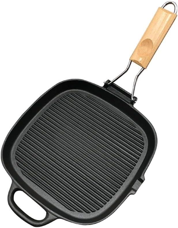 QTYQWC Poêles gril, 47x2,7 cm., Noir/Bois