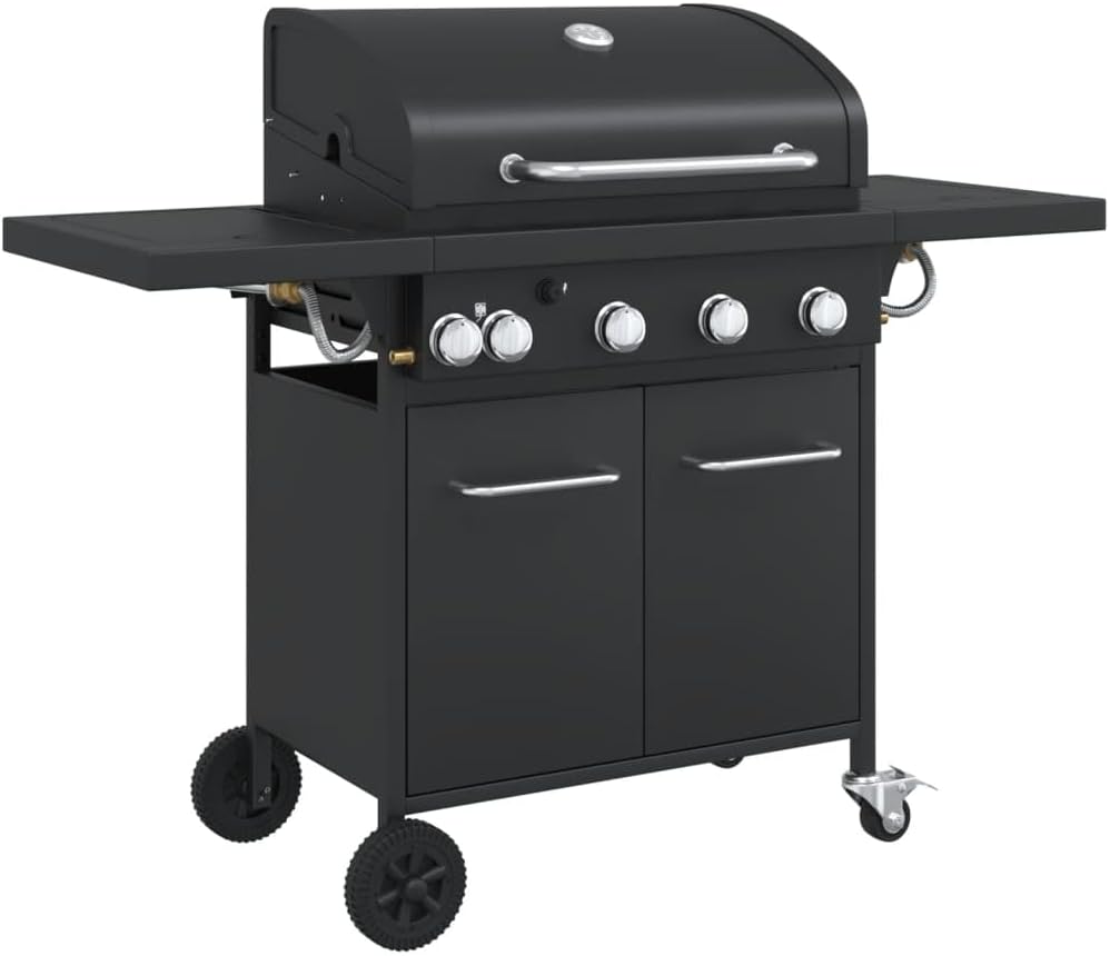 Teenpull Barbecues au gaz naturel, 16 kW, acier enduit de poudre, acier chromé, acier inoxydable, noir