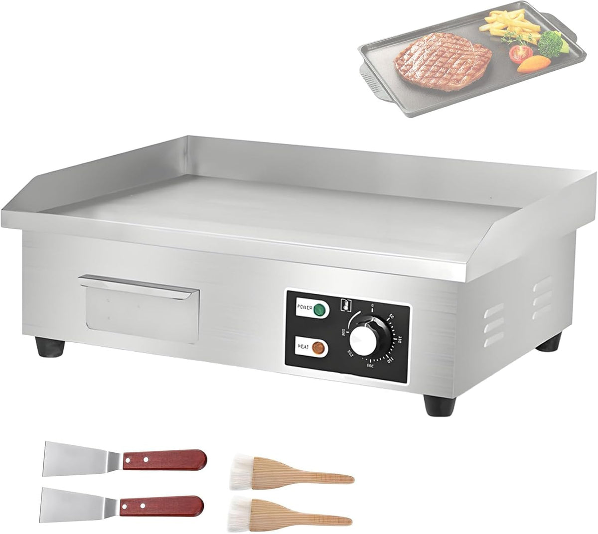 GwlThixion plancha, 21CM, Argenté, Barbecue Électrique, Électrique INOX Grill de Table Professionnelle, Température Réglable 0-300 °C