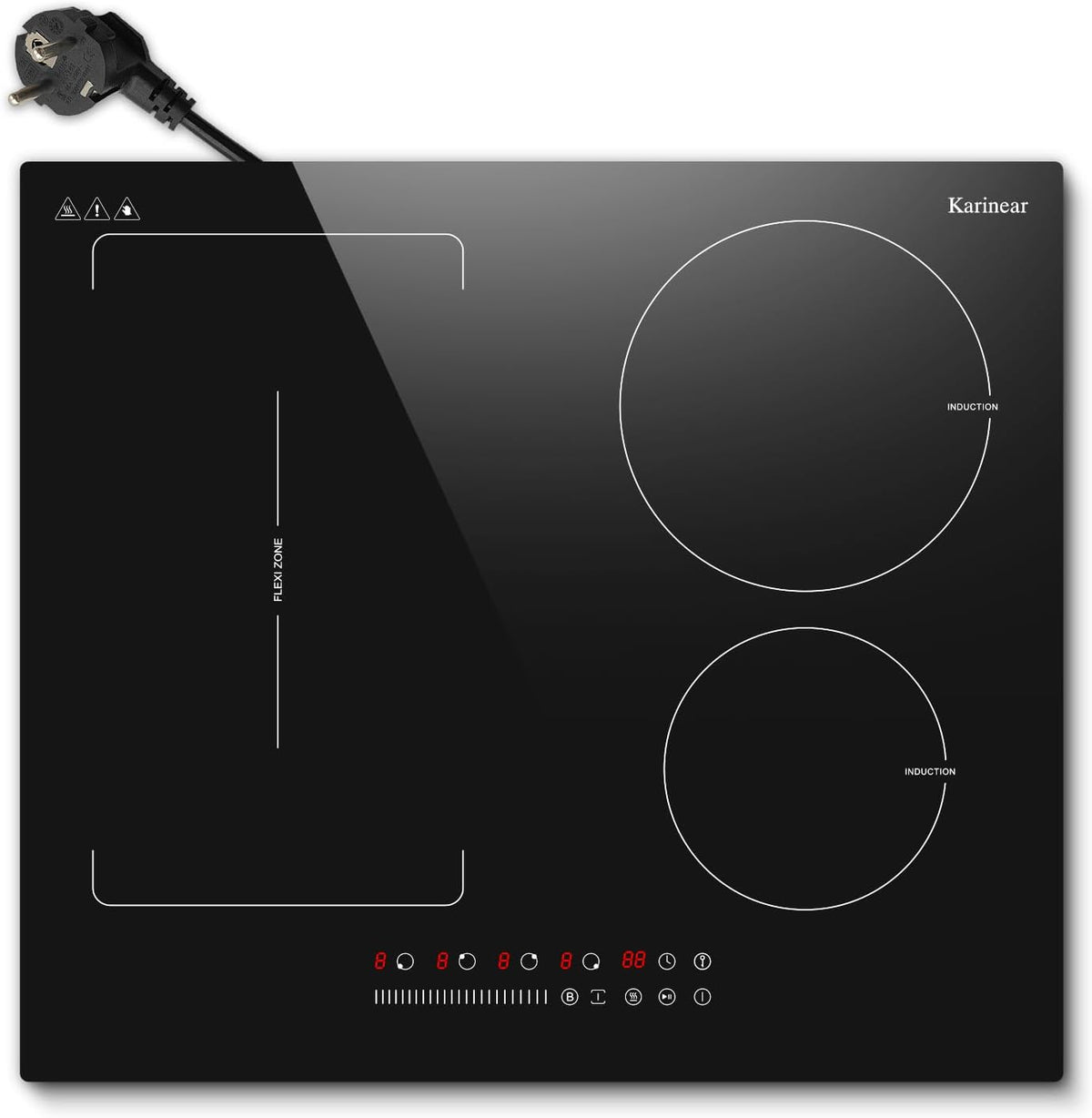Tables de cuisson Karinear, 60CM, 3500 W, 220 V, Noir, Plaque à Induction 4 Feux Encastrable, Plaque Induction avec Zone Flexible