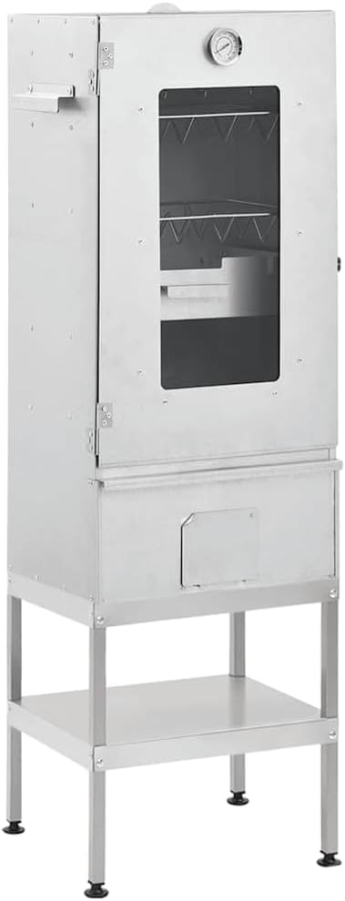 vidaXL fumoir, 44,5 x 29 x 83 cm (l x P x H), acier galvanisé, verre, Argent, à four à barbecue avec table acier galvanisé