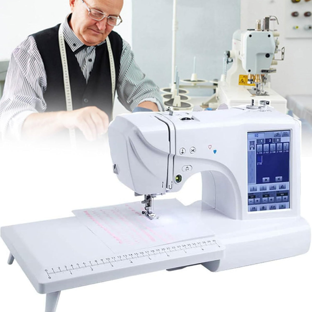 DPQYJPP machine à coudre, 45 W, corps en alliage d'aluminium + structure en acier., Noir, Machine à Broder électrique