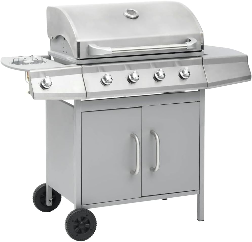 Teenpull Barbecues au gaz naturel, 64 x 40 cm, acier inoxydable., argenté, brûleur latéral, meuble inférieur