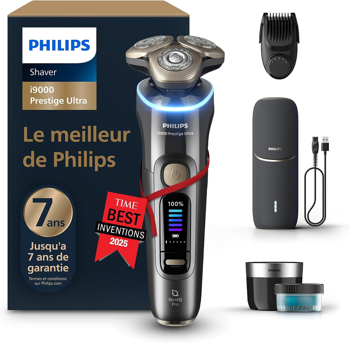 PHILIPS épilateur à lumière pulsée, Noir, Rasoir i9000 Prestige Ultra, rasoir électrique 100% étanche, technologie Skin IQ Pro