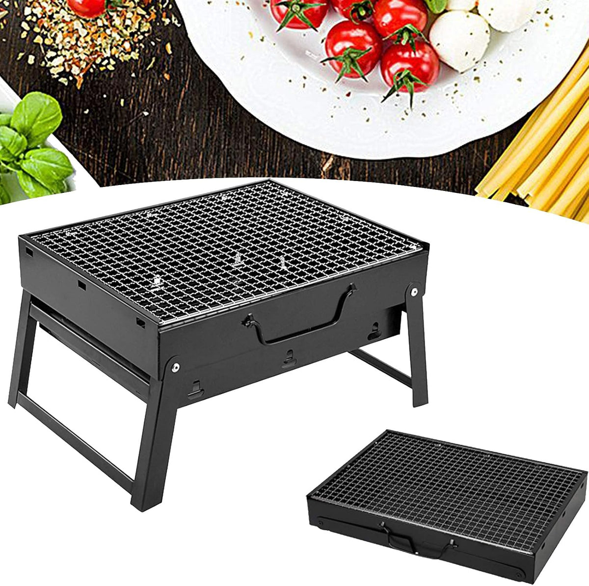 Barbecue barbecue à charbon, Noir, portable pliable à charbon de bois, fumoir pour l'extérieur, les voyages