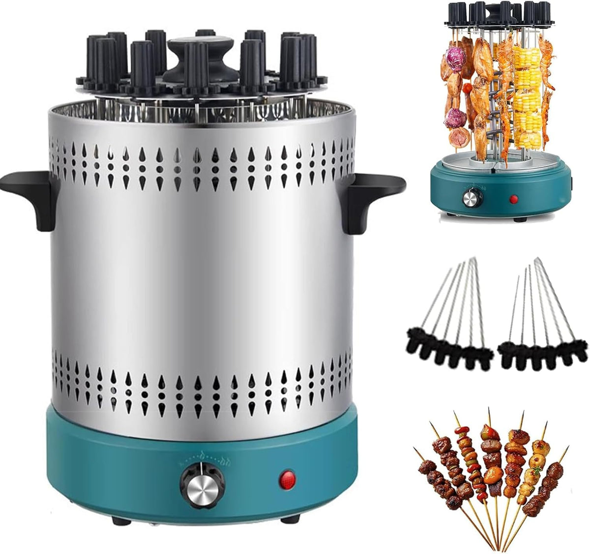 Grill Supports de cuisson pour barbecue, gril à brochette électrique à rotation automatique verticale, corps extérieur ventilé en acier inoxydable