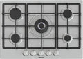 table de cuisson Hisense, 70 cm, Argent/Noir, GM773XF Plaque de cuisson à gaz, 5 zones de cuisson, brûleur wok double couronne et grilles en fonte