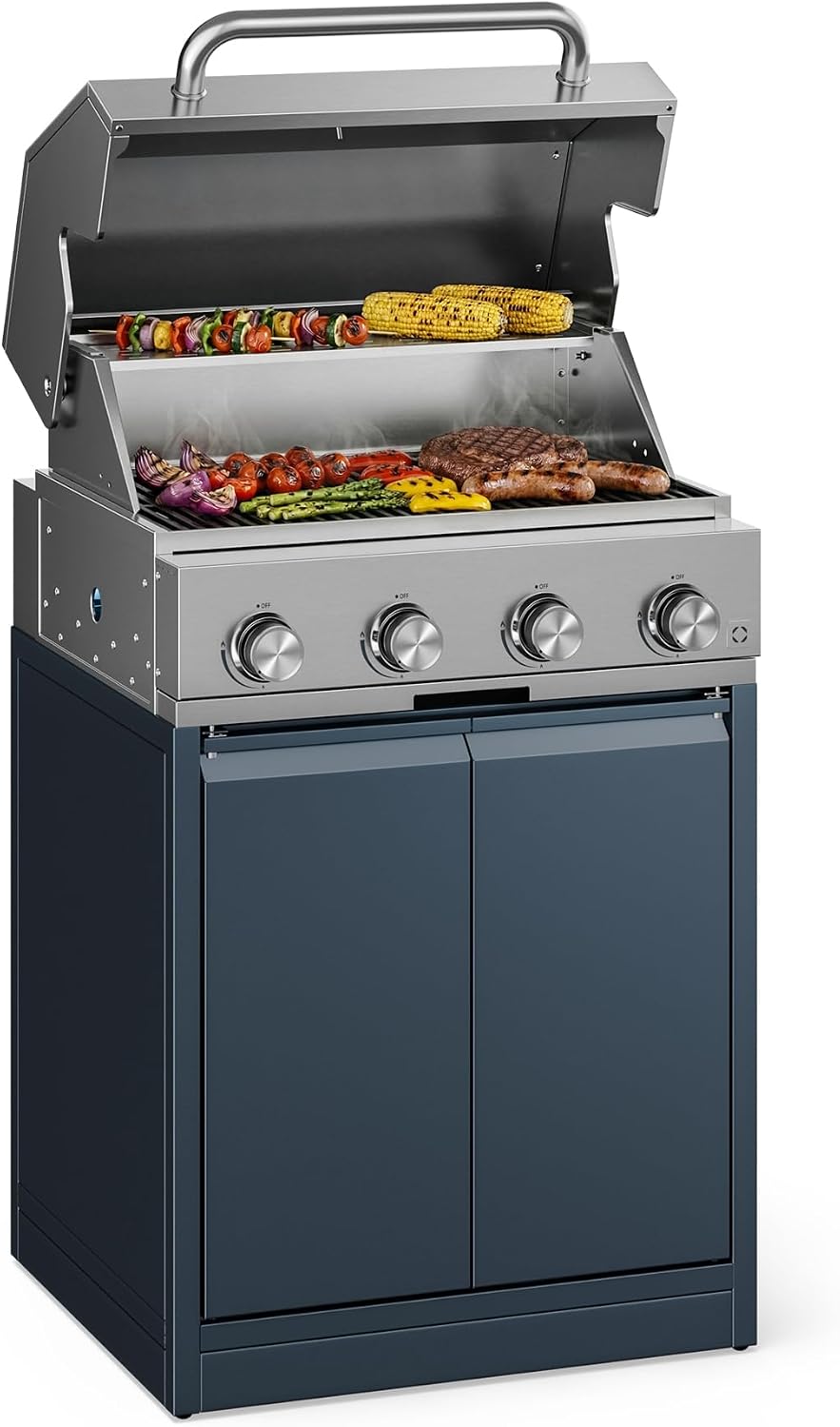 KLARSTEIN Grills électriques d'extérieur, 12800 W, Argenté, WaldChef Barbecue à gaz 30 mbar - Barbecue Gril 4 Brûleurs