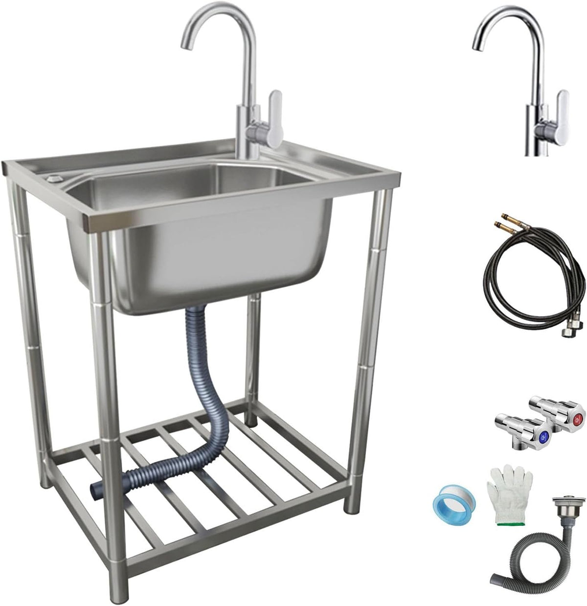 LIPJIA Éviers de restaurant, Gris, Évier de Cuisine, Éviers commerciaux en Acier Inoxydable, 1 Bol autoportant en Acier Inoxydable 304